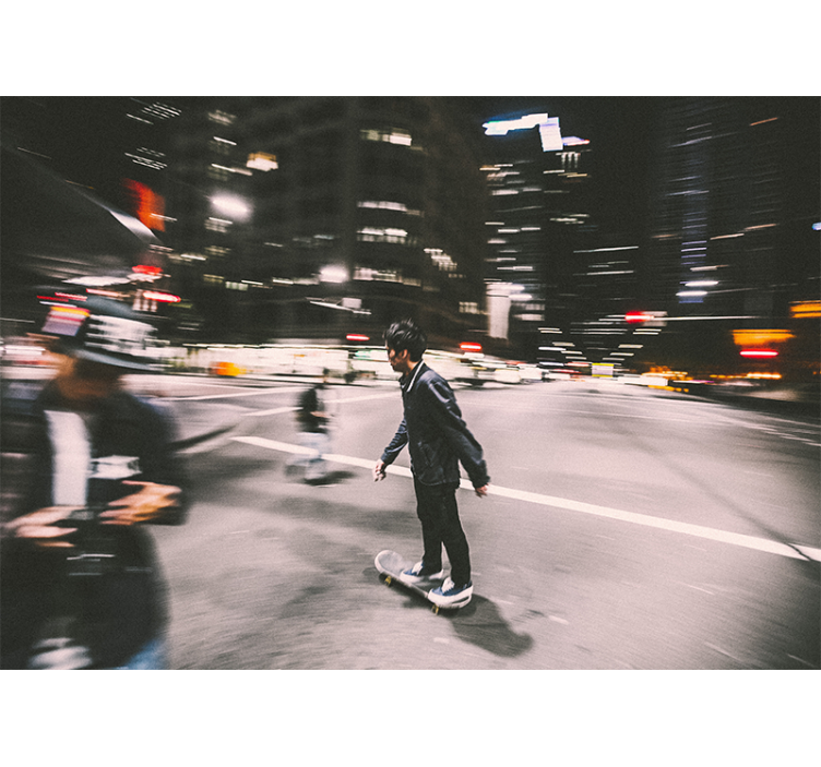 Mural ciudad patinaje nocturno urbano - TenVinilo