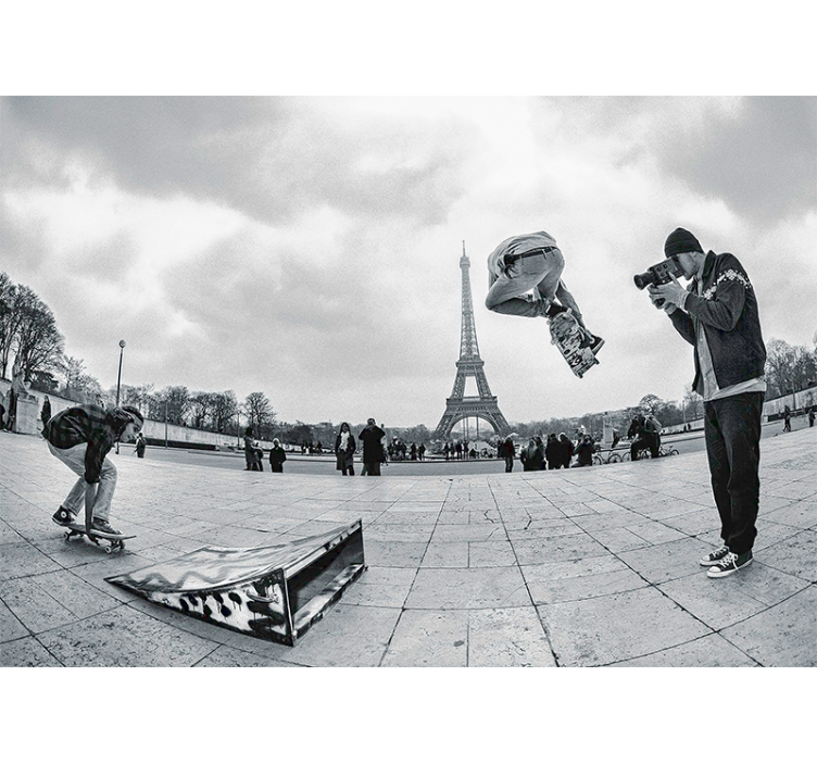 Mural de París patinaje en la torre eiffel - TenVinilo