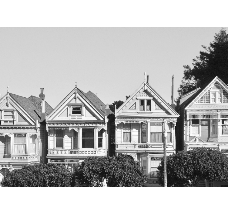 Fotomural ciudad San francisco casas en blanco y negro - TenVinilo