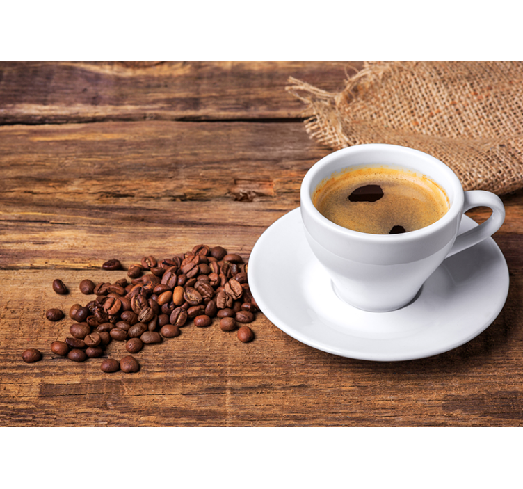 Fotomural moderno Café en una mesa de madera - TenVinilo