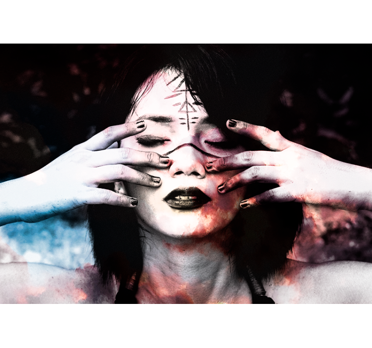 Fotomurales gente Mujer con las manos en la cara - TenVinilo