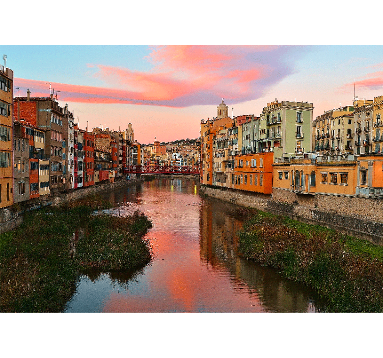 Mural ciudad girona río atardecer - TenVinilo