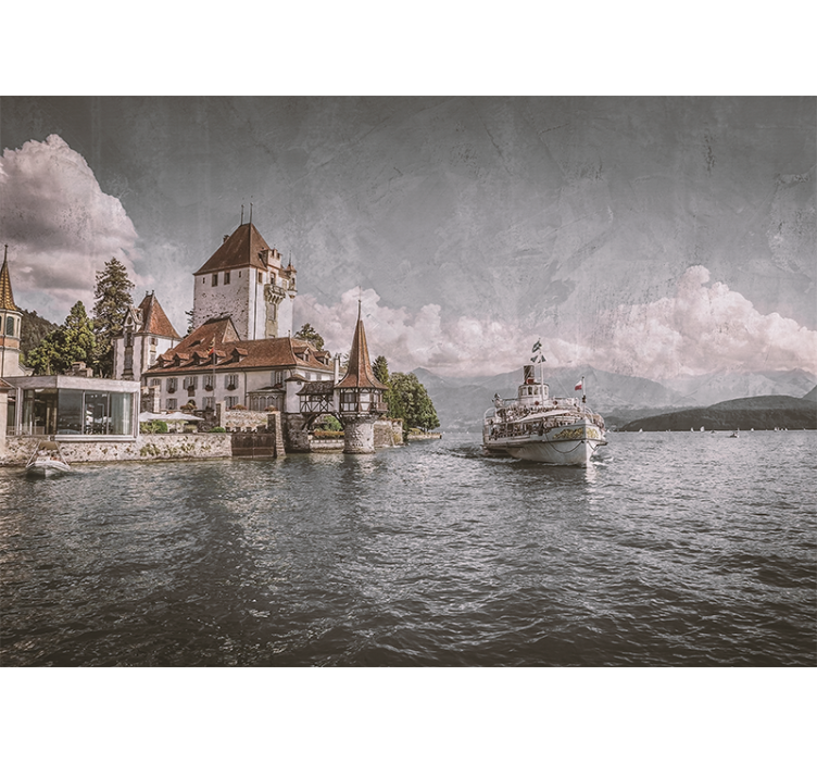 Mural ciudad paisaje de fortaleza patrimonial - TenVinilo