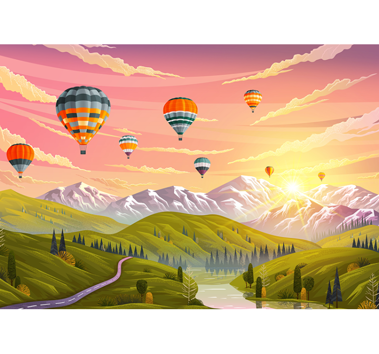 Mural de paisajes globos de aire caliente - TenVinilo
