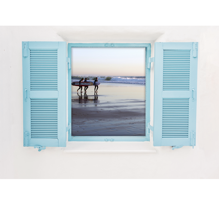 Mural ciudad escena de surf en la playa - TenVinilo