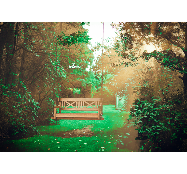 Fotomural naturaleza Columpios de madera con vistas al cottagecor - TenVinilo