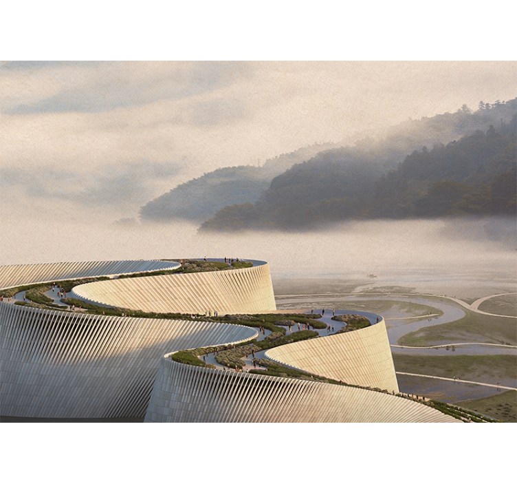 Fotomural lago Edificio de forma abstracta - TenVinilo