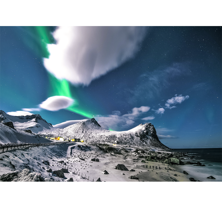 Fotomural de montañas Auroras boreales en noruega - TenVinilo
