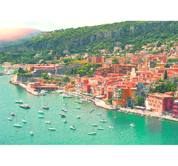 Mural ciudad perspectiva del pueblo costero - TenVinilo