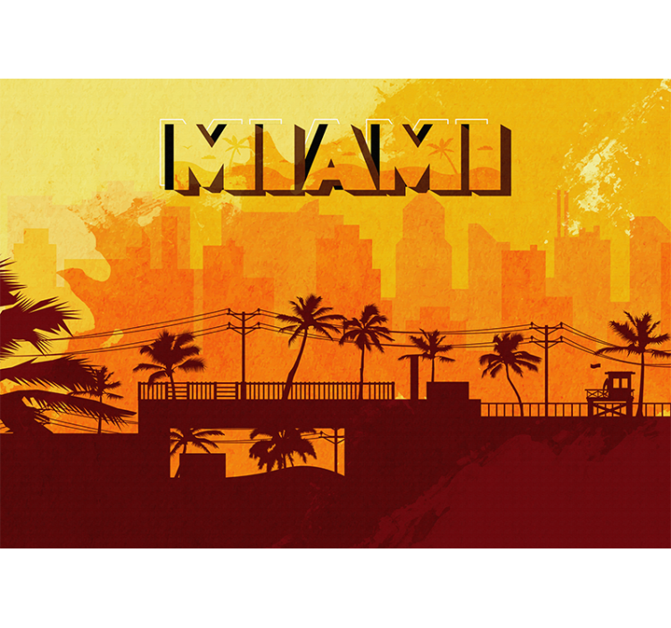 Mural para salón Ilustración de la ciudad retro de miami - TenVinilo