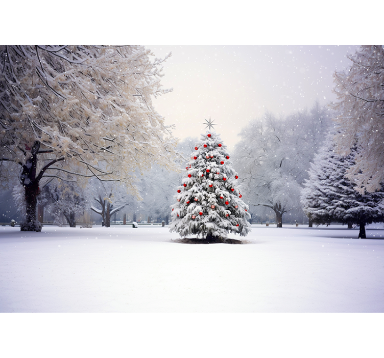 Fotomural árbol abeto navideño en la nieve - TenVinilo