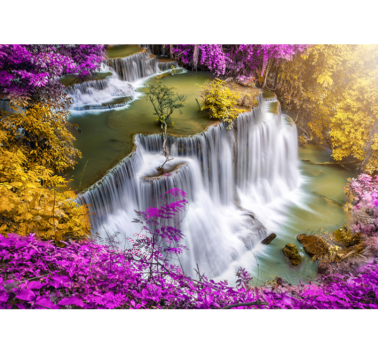 Fotomural de cascada mística flores moradas - TenVinilo