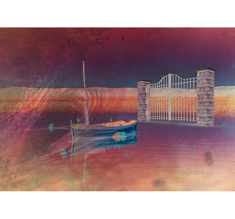 Murales infantiles Puerta del mar en el océano con barco - TenVinilo