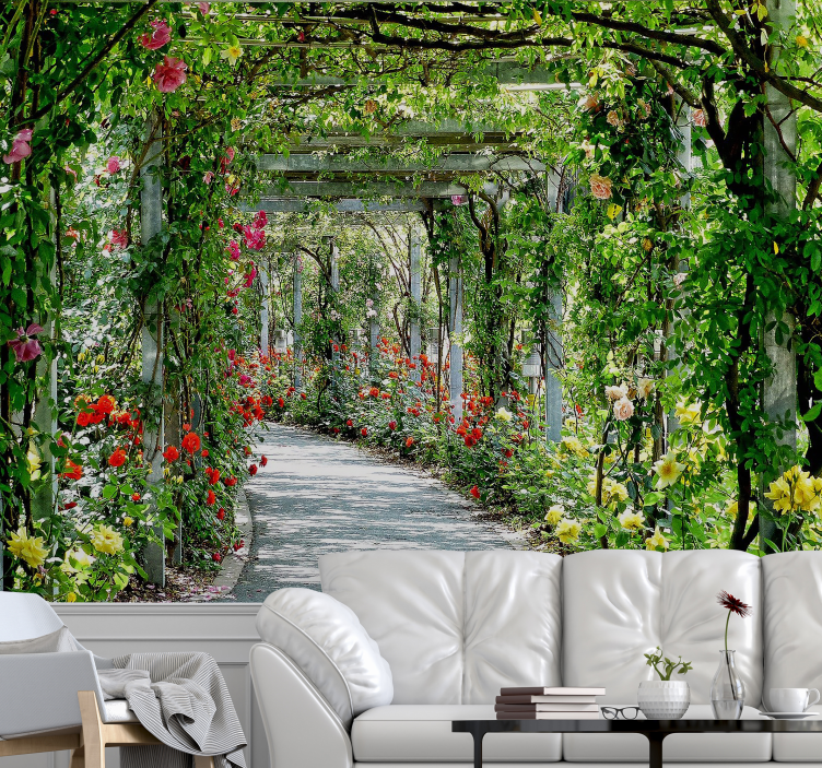 Fotomural 3D 3d flores en tunel - TenVinilo