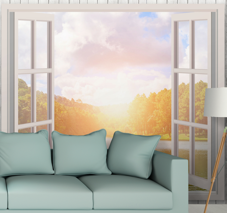 Fotomural 3D Luz del sol de la ventana en la carpa del lago - TenVinilo