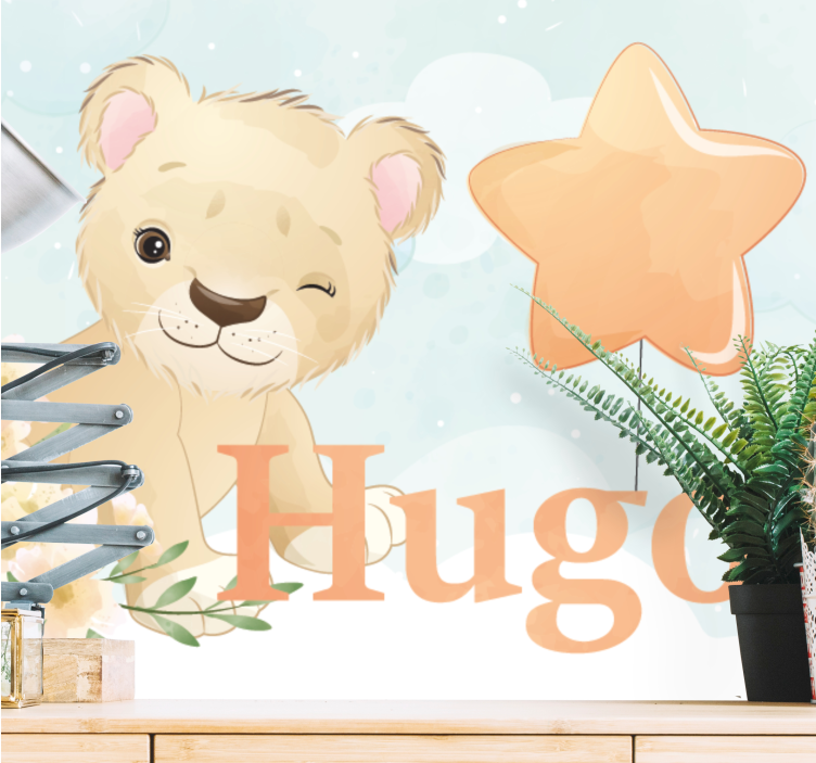 Fotomural para bebés Lindo león para niño con nombre - TenVinilo