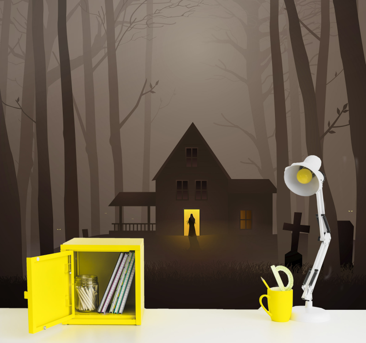 Fotomural Halloween casa terrorífica en bosque - TenVinilo