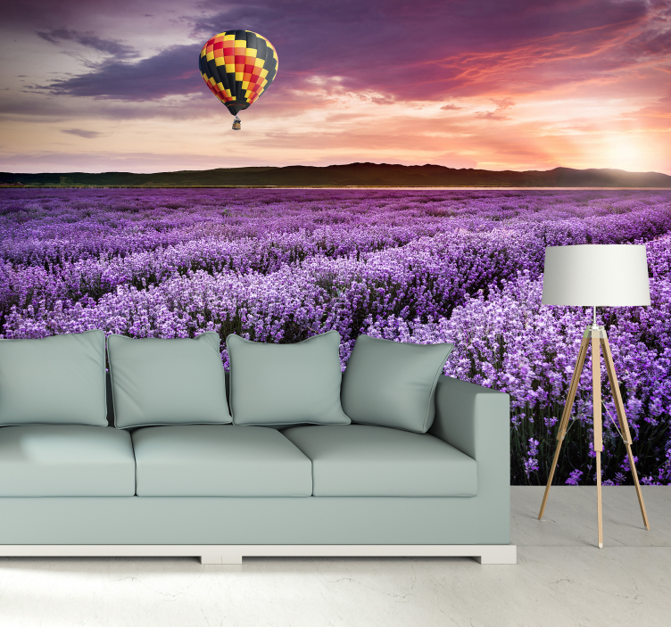 Fotomural pared de lavanda con globo de aire - TenVinilo