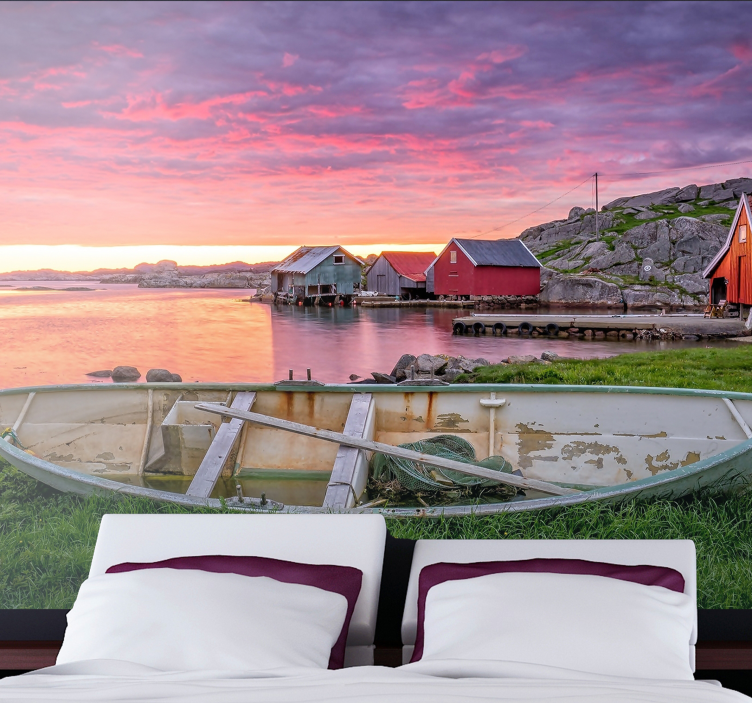 Fotomural ciudad Barco en noruega - TenVinilo