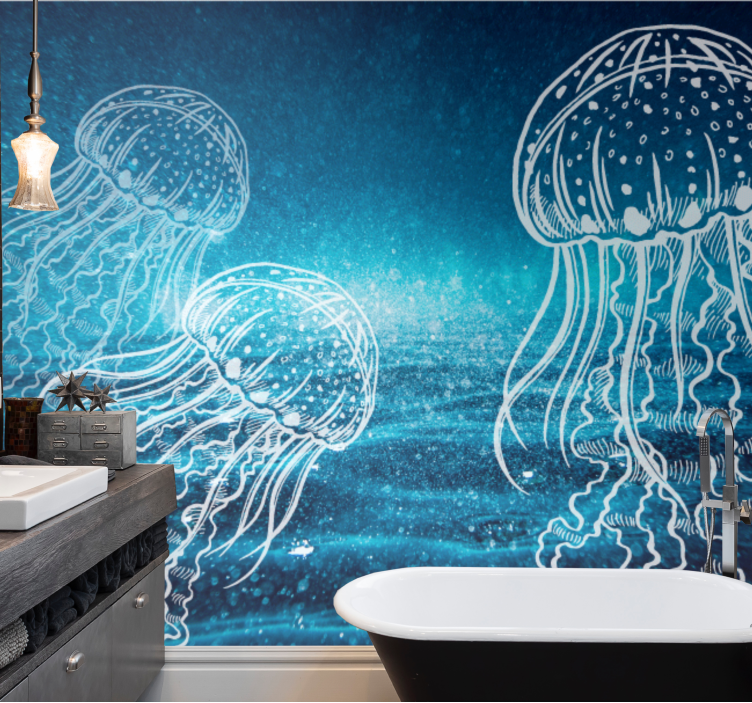 Mural baño danza elegante de las medusas - TenVinilo