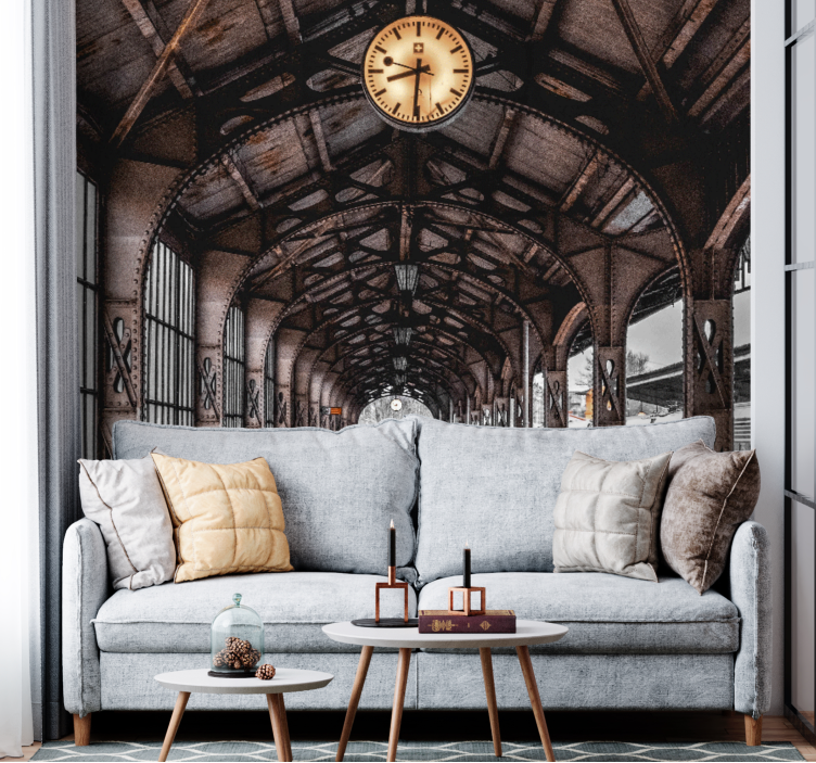 Mural ciudad arco de la estación del reloj - TenVinilo