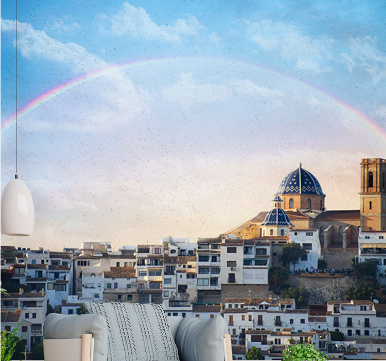 Mural ciudad arquitectura de pueblo costero - TenVinilo