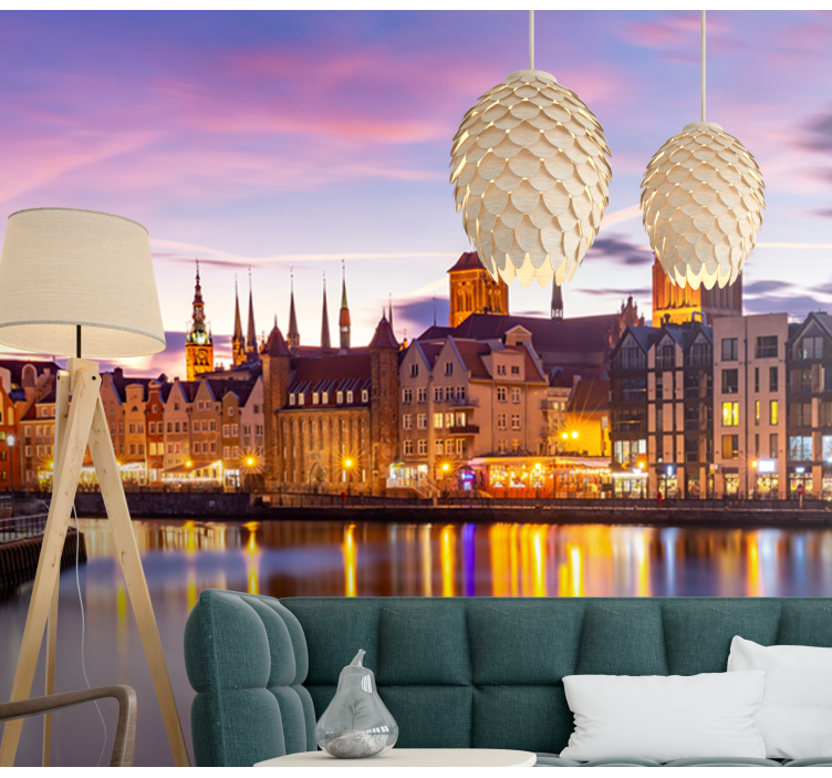 Mural ciudad arquitectura histórica ribereña - TenVinilo