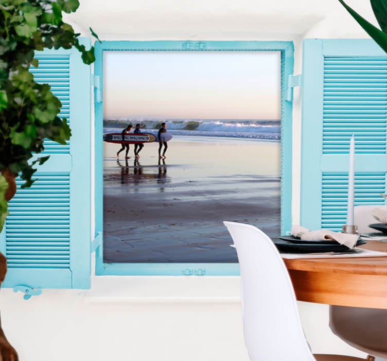 Mural ciudad escena de surf en la playa - TenVinilo