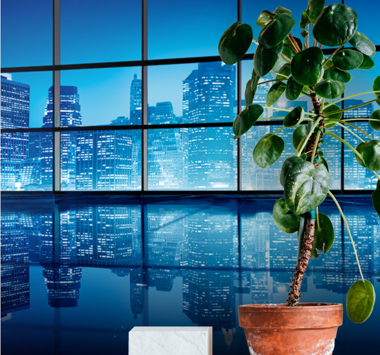 Mural ciudad reflejo de la noche urbana - TenVinilo