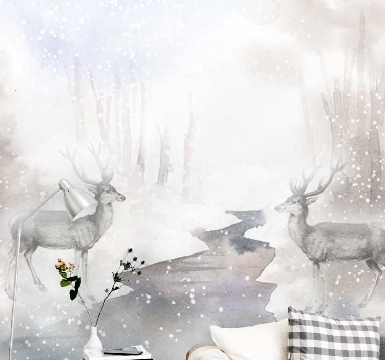 Mural de animales encuentro con ciervos majestuosos - TenVinilo