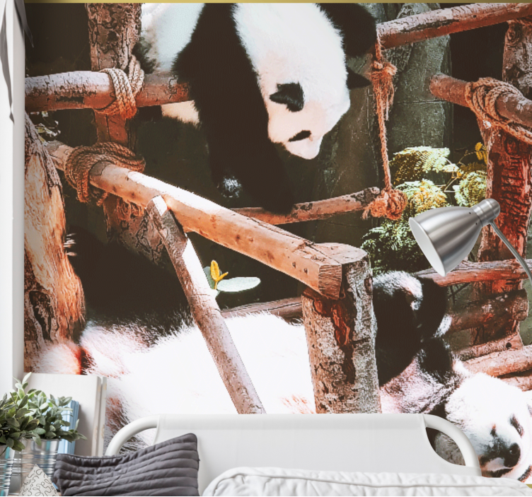 Mural de animales escena de juegos de pandas - TenVinilo