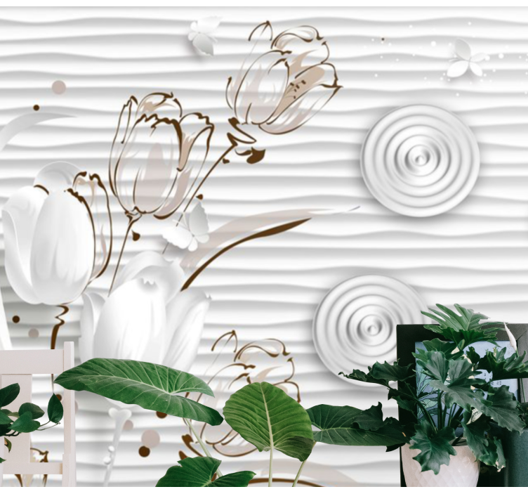 Mural de flores tulipanes blancos elegantes - TenVinilo