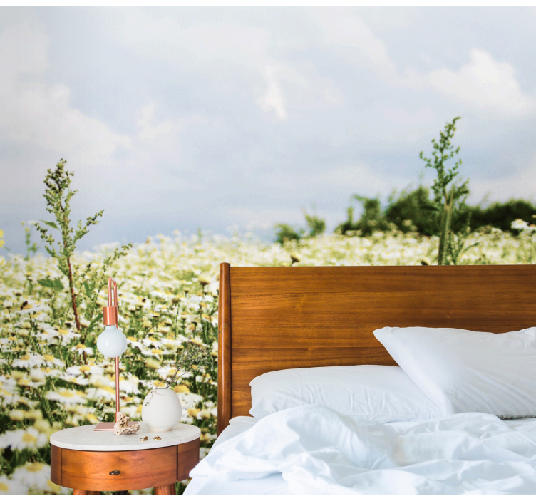 Mural de flores escena de campo de margaritas - TenVinilo
