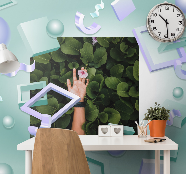 Mural de flores mano sosteniendo una flor - TenVinilo