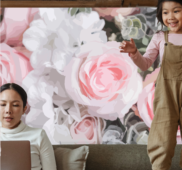 Mural de flores rosas rosadas románticas - TenVinilo
