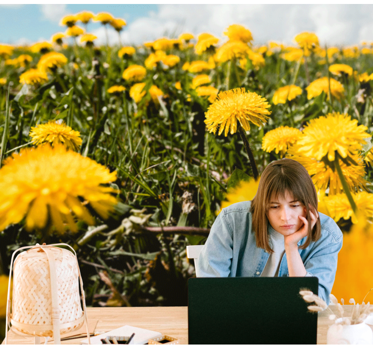 Mural de león vista de campo de diente de león - TenVinilo