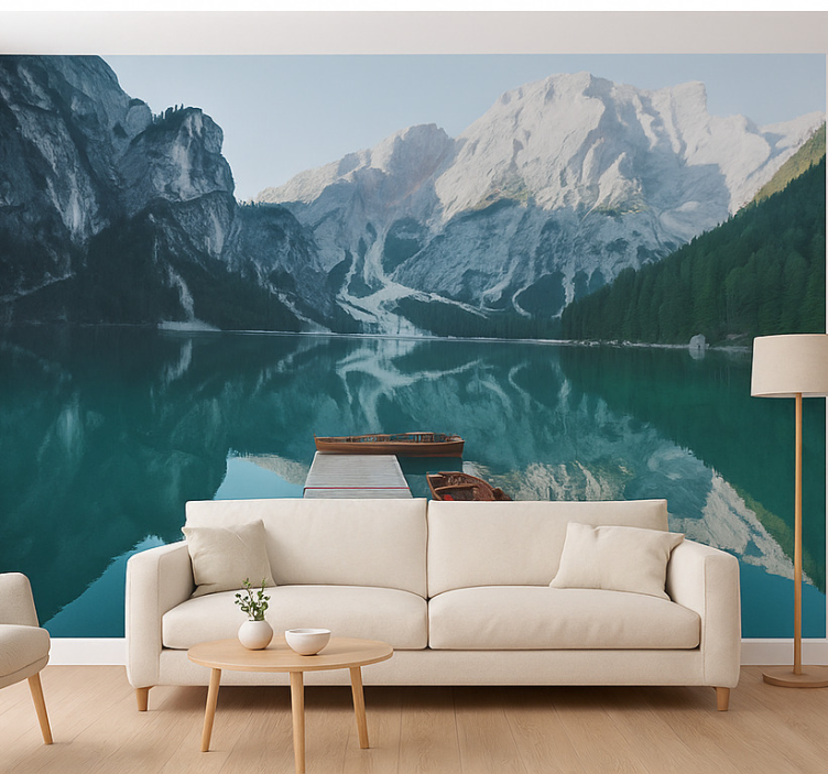Mural de montañas lago di braies, dolomitas - TenVinilo