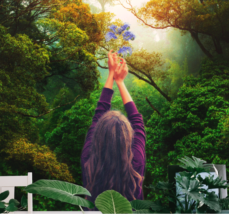 Mural de naturaleza alcanzando las flores - TenVinilo