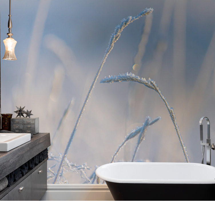 Mural de naturaleza puntas de hierba helada - TenVinilo