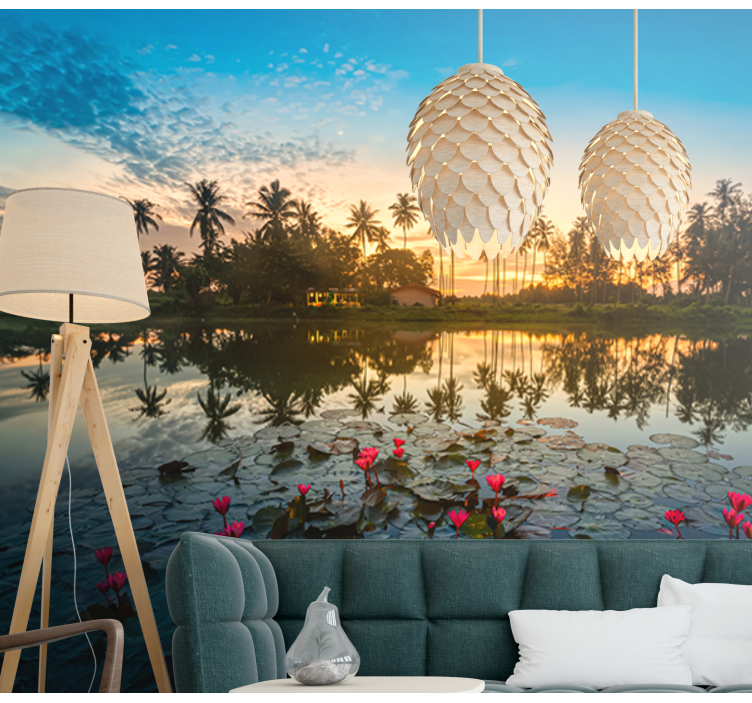 Mural de naturaleza sereno reflejo de loto - TenVinilo
