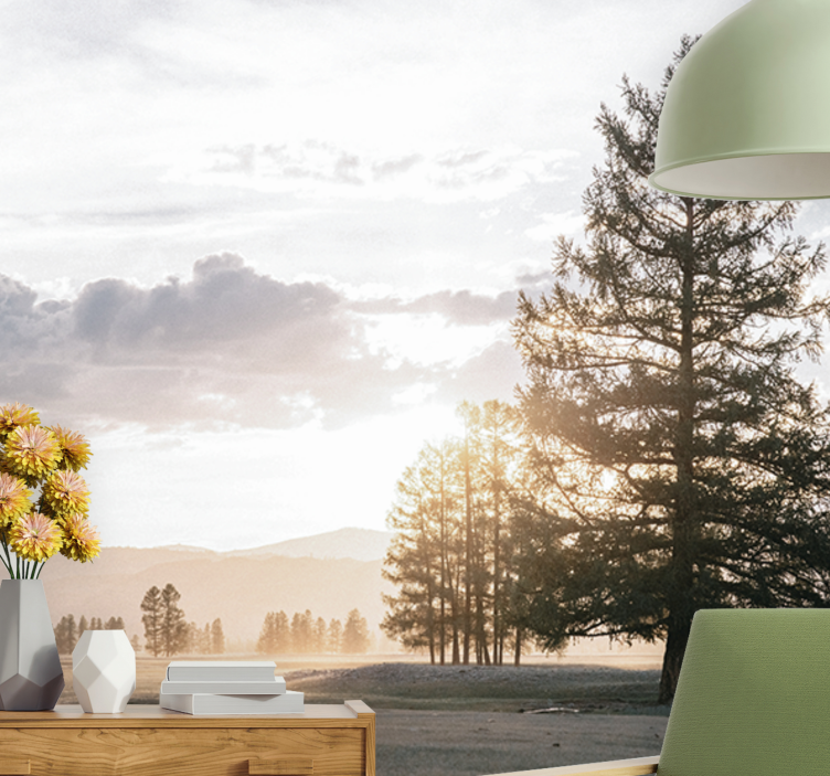 Mural de naturaleza silueta de pino sereno - TenVinilo