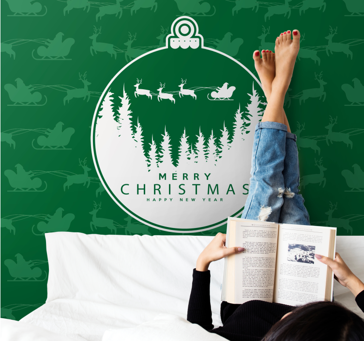 Mural de navidad paisaje invernal alegre - TenVinilo