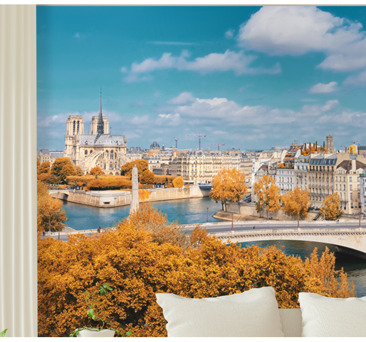 Mural de parís vista de otoño en notre dame - TenVinilo