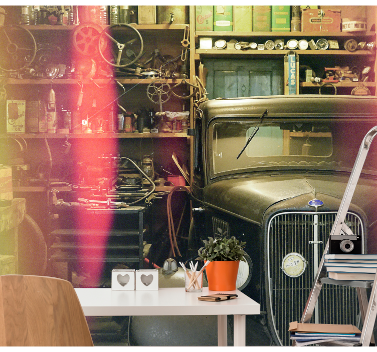 Mural de vehículos exposición de automóviles vintage - TenVinilo