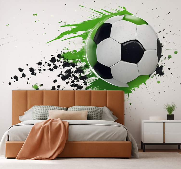 Mural juvenil balón de fútbol verde - TenVinilo