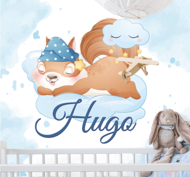 Mural para bebé sueños de ardilla dormilona - TenVinilo