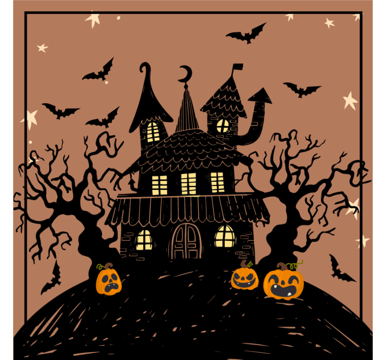 Posavasos Halloween Casa embrujada con murciélagos y calabazas at - TenVinilo
