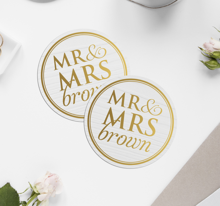 Posavasos boda elegante sr & sra personalizable - TenVinilo