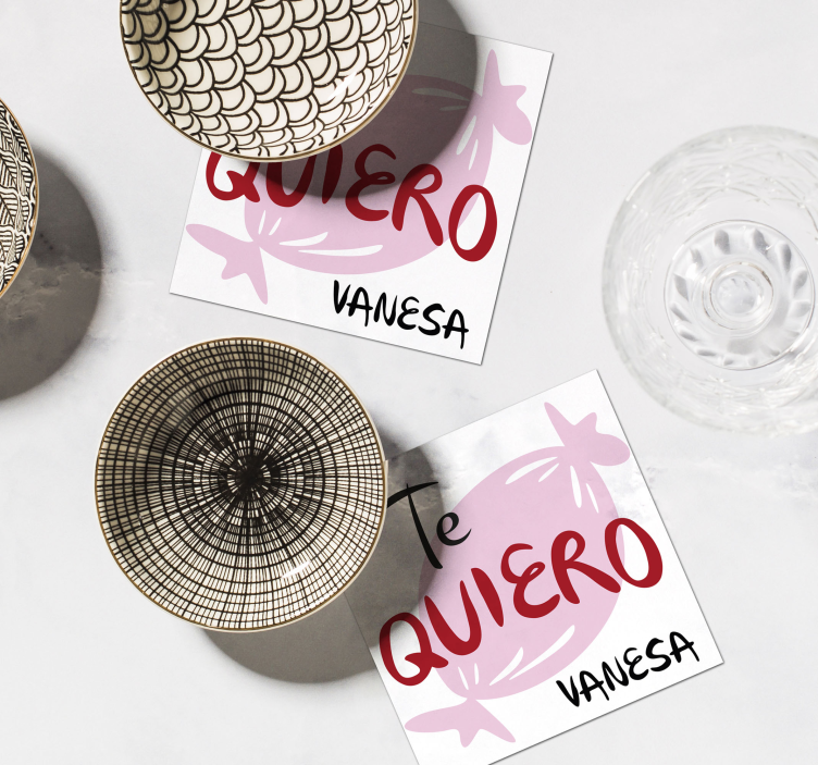 Posavasos frase te amo con nombre color rosa - TenVinilo