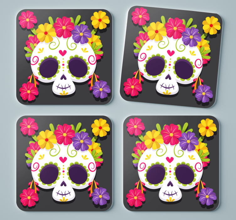 Posavasos frikis flores del día de los muertos - TenVinilo